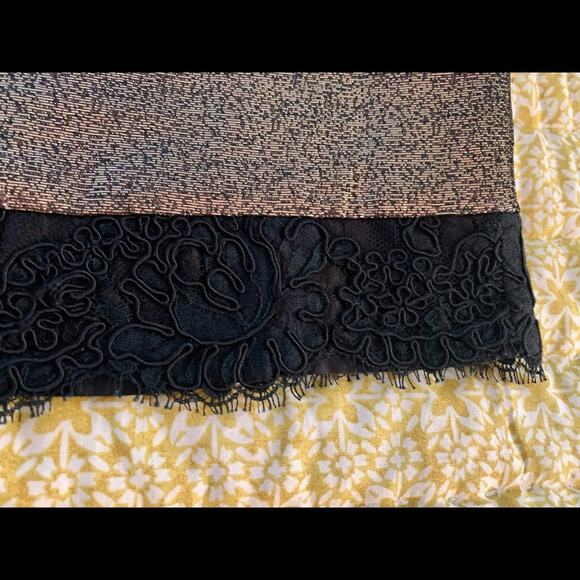 Tory Burch Metallic Gold Pencil Skirt w Black Lace Trim - Picture 15 of 16